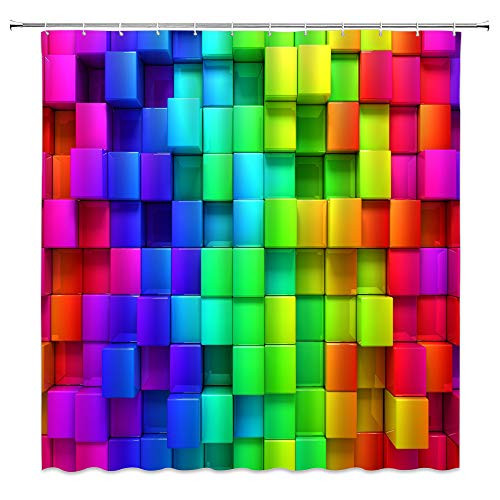 BST Rainbow Geometric Plaid Shower Curtain Neon Rainbow Gradient Color Creative Colorful Bathroom Curtains Decor Polyester Fabric Quick Drying 70x70 Inches Include Hooks
