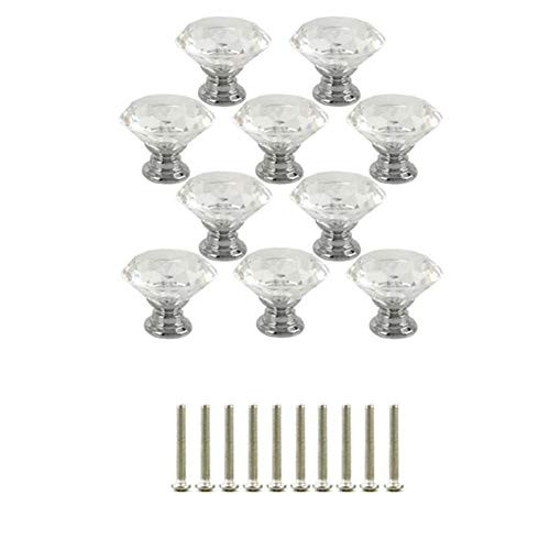 Crystal Glass Cabinet Knobs, 10pcs Drawer Knob Pull Handle 30mm Diamond Shape Cabinet Drawer Pulls Cupboard Knobs with Screws for Home Office Cabinet Kitchen Dresser Cupboard Wardrobe Pulls Handles