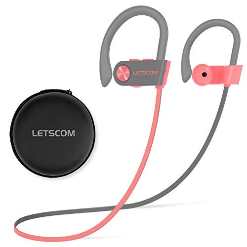 Bluetooth Headphones, LETSCOM Wireless Earbuds V5.0 IPX7 Waterproof Noise Cancelling Headsets, Richer Bass & HiFi Stereo Sports Earphones 8 Hours Playtime Running Headphones with Travel Case