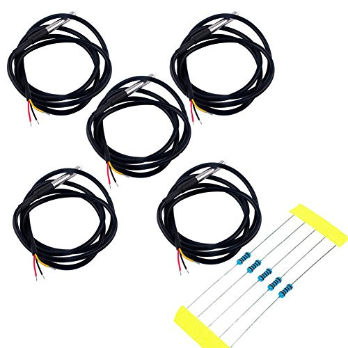 Geekstory 5PCS DS18B20 Temperature Sensor, Waterproof Temp Digital Thermal Probe 3M 118.1 inch with 4.7K? Resistor for Arduino