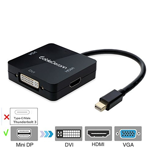 CableDeconn Mini Displayport (Thunderbolt Port Compatible) to HDMI DVI VGA 3 in 1 Adapter Cable Converter
