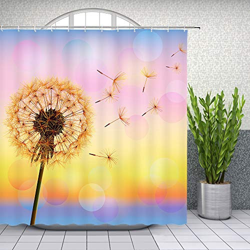 Lileihao Dandelion Shower Curtain Spring Plant Color Scenery Bathroom Waterproof Polyester Fabric Home Bath Decor Accessories Hanging Curtains Set with Hook 69 x 70 Inch