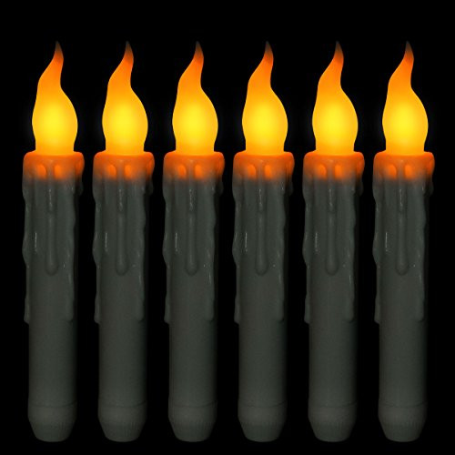 Flameless LED Taper Candles Timing Function Battery Operated Flickering Light, Amber Yellow Bulb, LED Timer Candle, Pack of 6