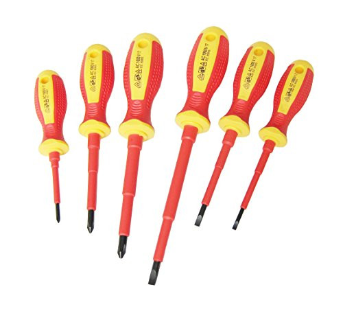 Insulated Magnetic Tip Screwdriver 6Piece Set, Electrical Screwdriver 6-Pack, 1000V VDE Tested, Chrome Vanadium Steel, VDE-GS Certified