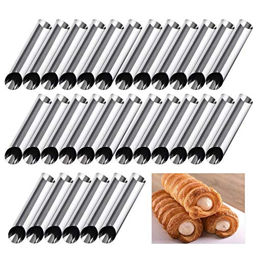 RoseFlower 30PCS Stainless Steel Screw Croissant Mold, Conical Tube Cone Roll Moulds Spiral Pastry Cream Horn Cake Bread Mold for Cannoli Tubes Croissant Baking#5