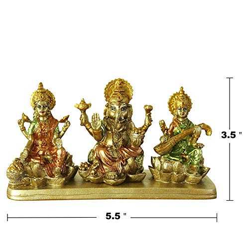 Hinduism Lakshmi Ganesha Saraswati Statue - Hindu Laxmi Ganesh Home Temple Pooja Mandir - Indian Murti Puja Decoration Items Diwali Gift Living Room Office Tabletop Desk