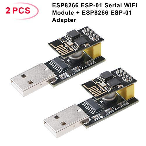 2pcs ESP8266 ESP-01 Serial Wireless Transceiver WiFi Module 1MB SPI Flash DC3.0-3.6V with 2pcs USB to ESP8266 ESP-01 Adapter Wireless Communication Microcontroller for Arduino