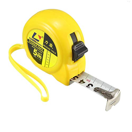 uxcell 5M Long Measuring Tape Plastic Round Case Retractable Measure Tape 25mm Yellow