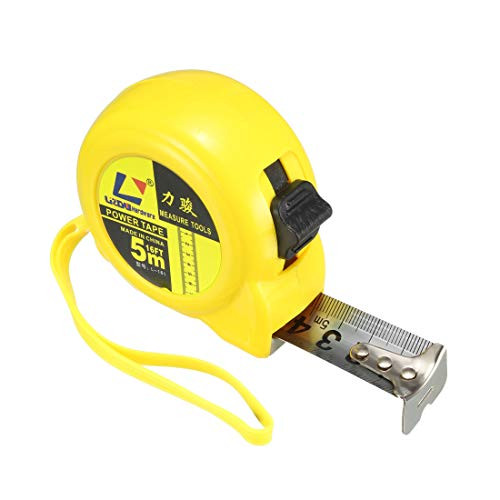 uxcell 5M Length Measuring Tape Plastic Round Case Retractable Measure Tape 25mm Yellow