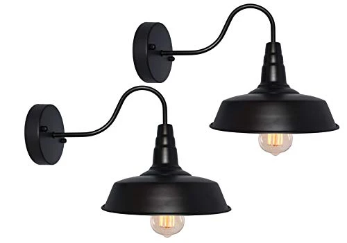 BRIGHTESS #61 Retro Black Wall Sconce Lighting Gooseneck Barn Flat Lights Industrial Vintage Farmhouse Wall Lamp Outside Led Light Fixtures Set of Two Hardwired (2 Packs)