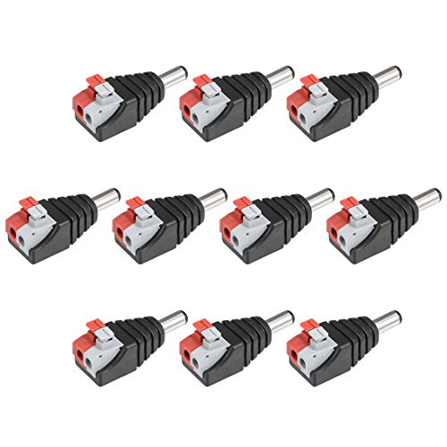 uxcell DC Male Connector 5.5x2.1mm Power Jack Adapter Push Type 10Pcs for Led Strip CCTV Security Camera Cable Wire Ends