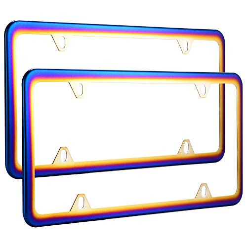 Deselen Chrome Chameleon License Plate Frame, Rainbow Flowery Bluing, Pack of 2