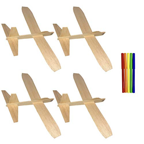 Guillow's Balsa Wood Jetfire Gliders | Wooden Model Airplane Construction Kits | 12-Inch Customizable Unfinished Blank DIY Flying Toy Planes | 4-Pack with 5 Color Markers from KYGON