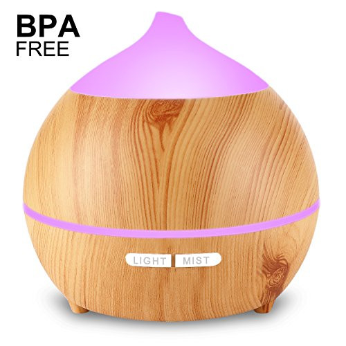 Essential Oil Diffuser, Mulcolor 250ml Aromatherapy Diffuser for Essential Oils, Aroma Oil Diffuser Humidifier, Ultrasonic Diffuser Wood Grain, Waterless Auto Shut off, 7 Colors Light
