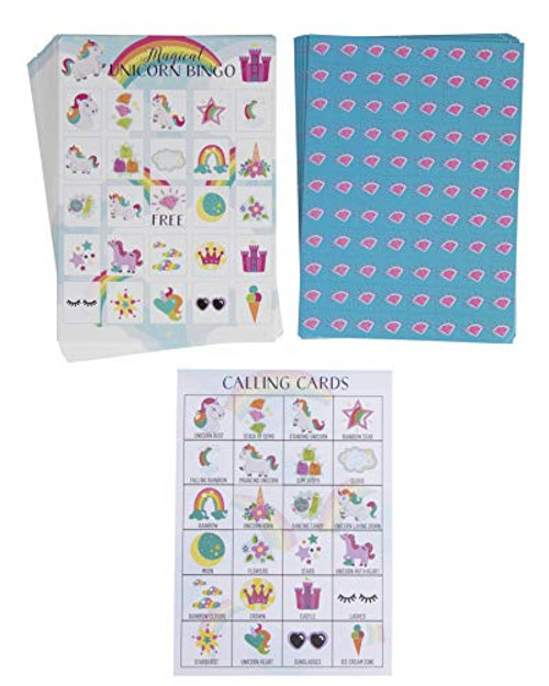 Unicorn Bingo Game Pack - 36-Set Kids Magical Themed Party Supplies Activity Kit, 2 to 36 Multi-Player Bingo, Girls Fantasy Princess Birthday Game, Party Favors, Goodie Bag Stuffers
