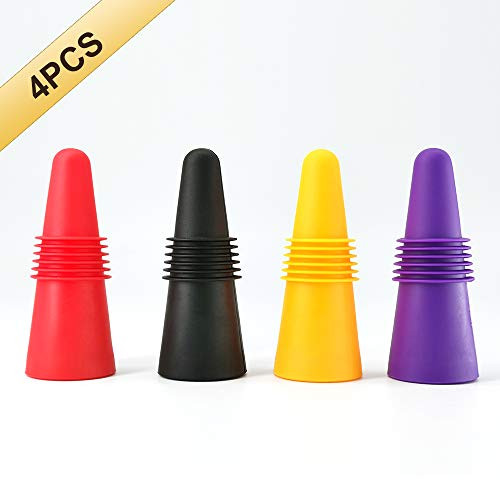 Premium Reusable Wine Bottle Stoppers, 4 PACK Colorful Stainless Steel Wine Stopper, Beverage Bottle Stoppers, Wine Outlet Cap, Bottle Cover