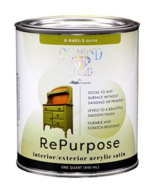 Majic Paints 8-9402-2 Diamond Hard Interior/Exterior Satin Paint RePurpose your Furniture, Cabinets, Glass, Metal, Tile, Wood and More, 1-Quart, Olive Green