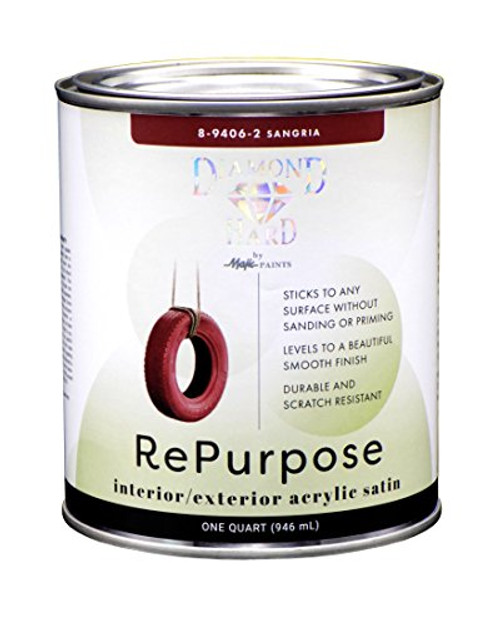 Majic Paints 8-9406-2 Diamond Hard Interior/Exterior Satin Paint RePurpose your Furniture, Cabinets, Glass, Metal, Tile, Wood and More, 1-Quart, Sangria Red
