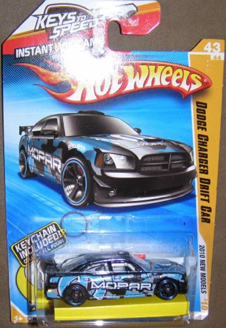 Hot Wheels 2010 043/240 New Models 43/44 Keys to Speed Card Black and Blue Dodge Charger Drift CAR Keychain Cars 3/4