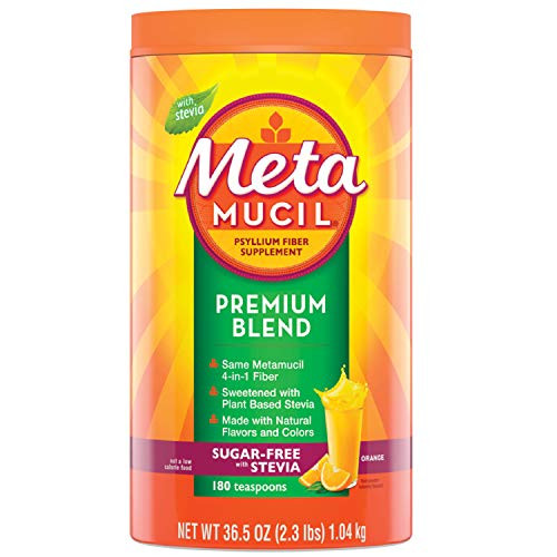 Metamucil Premium Blend Fiber, 180 Servings, Psyllium Husk Fiber Powder Supplement, Sugar Free with Stevia, Natural Orange Flavor, 6 Month Supply
