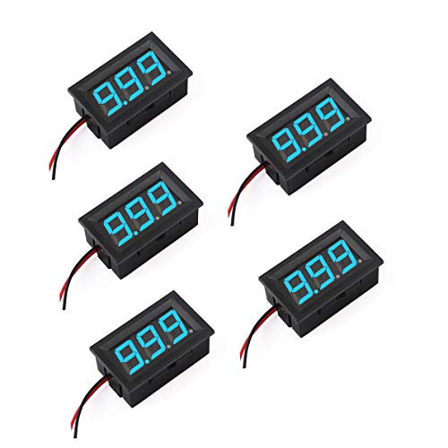 DaFuRui 5Pack Blue Mini Digital Voltmeter DC 3V-30V 0.56 Inch Two-Wire LED Panel Digital Display Voltage Meter