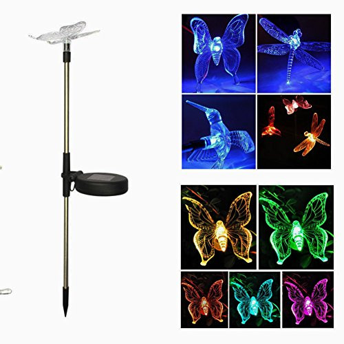 Solar Garden Stake Light-QUANSHENG Hummingbird Butterfly Dragonfly Solar Light,Outdoor Multi-color Changing LED Light(3 Pack)