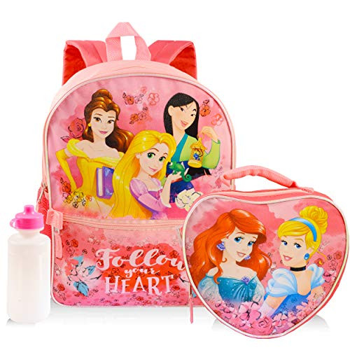 Disney Princess Backpack and Lunch Box Set for Girls Kids ~ Deluxe 16" Princess Backpack with Lunch Bag and Water Bottle (Disney Princess School Supplies)