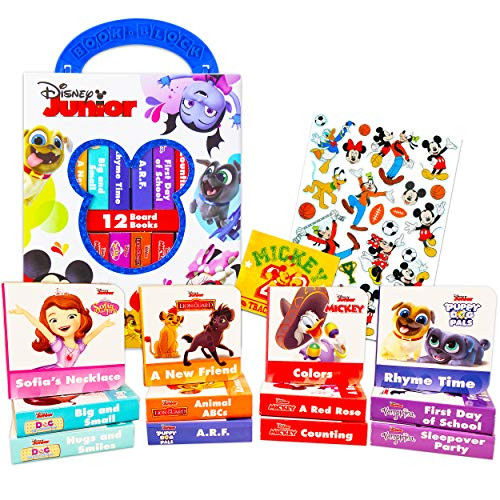 Disney Junior Storybook Collection Board Books Set Bundle ~ 12 Pack Disney Junior My First Library Block Books with Reward Stickers (Disney Junior Story Book Set)
