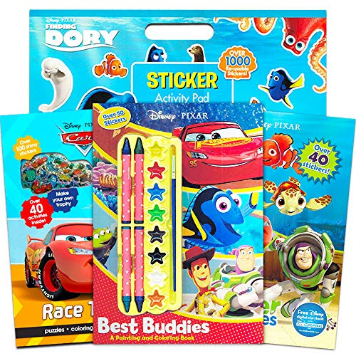Disney Pixar Coloring Sticker Book Set Kids Toddlers ~ 4 Activity Books Featuring Disney Cars, Toy Story, Finding Nemo and More (Includes Over 1000 Stickers) (4 Book Super Set)