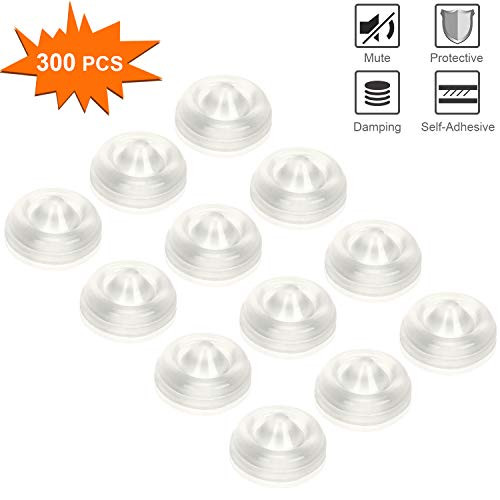 Cabinet Bumpers Set of 300 Self Adhesive Rubber Bumpers, Sound Dampening Clear Cabinet Door Bumpers, Rubber Dots Cupboard Stopper Bumpers Pads for Drawer, Picture Frames, Cutting Boards, Laptop