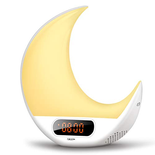 Yakside Wake Up Light Alarm Clock, Sunrise/Sunset Simulation Bedside Lamp with FM Radio, 7 Nature Sounds 7 Colors Changeable and Touch Sensor Function LED Light, Remote Light Alarm Clock