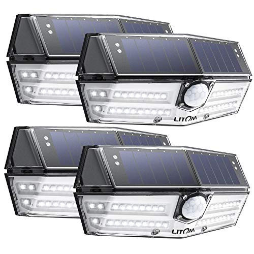 LITOM 40 LED Solar Lights Outdoor, 3 Optional Modes Wireless Motion Sensor Solar Light with 270° Wide Angle, IP67 Waterproof, Easy-to-Install Security Light for Front Door, Yard, Garage, Deck-4 Pack