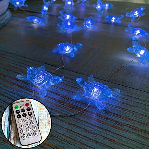 TAMOYO Sea Turtle String Lights, Beach Party Turtle Decoration Lights 6.5 FT 20 LEDs Battery Operated for Beach Party, Garden Patio, Indoor Outdoor, Ocean Theme Fairy Lights (Blue)