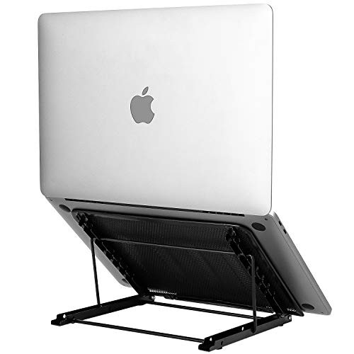 Emoly Laptop Stand Upgraded, Adjustable Portable Laptop Holder for Desk, Aluminum Ventilated Notebook Riser for MacBook Air Pro, More 10-15.6 inches PC Computer, Tablet, iPad (Black)