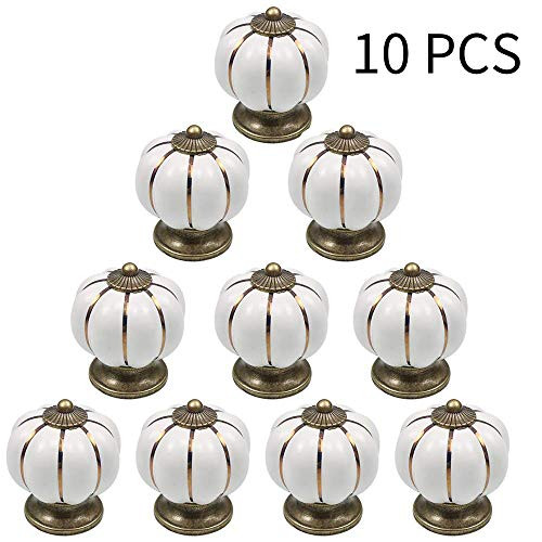 Cabinet Knobs, RilexAwhile Ceramic Dresser Knobs Pumpkin Drawer Knobs for Kitchen Dresser Drawers Pulls Ceramic Handles (Pack of 10, White)