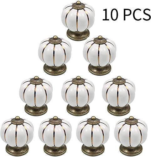 Cabinet Knobs,GLE2016 Ceramic Dresser Knobs Pumpkin Drawer Knobs for Kitchen Dresser Drawers Pulls Ceramic Handles (10pcs) (Ivory)