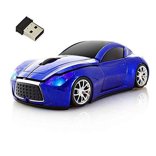 Wireless Mouse Cool Sport Car Shape 2.4GHz Optical Cordless Mice with USB Receiver for PC Laptop Computer 1600DPI 3 Buttons (Blue)
