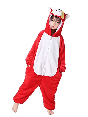 Kids Animal Onesie Cartoon Costume Christmas Halloween Cosplay Pajamas Red Bear 7 Years