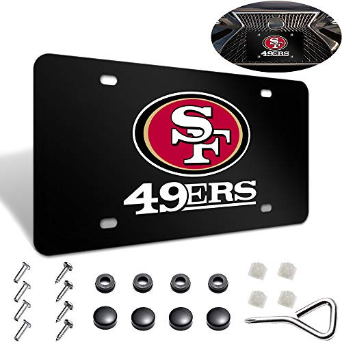 Topfans Black 49ers San Francisco car tag Plate,Metal License Plate Frame for 49ers San Francisco,Decorate Front License Plate Cover