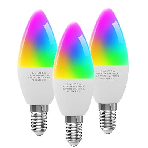 LED Candelabra Bulbs E12 Base, Color Changing and Dimmable Smart Light Bulb, Compatible with Alexa Google Home, Tunable White Chandelier Light Bulbs 320 lm 35w Equivalent, 3 Pack