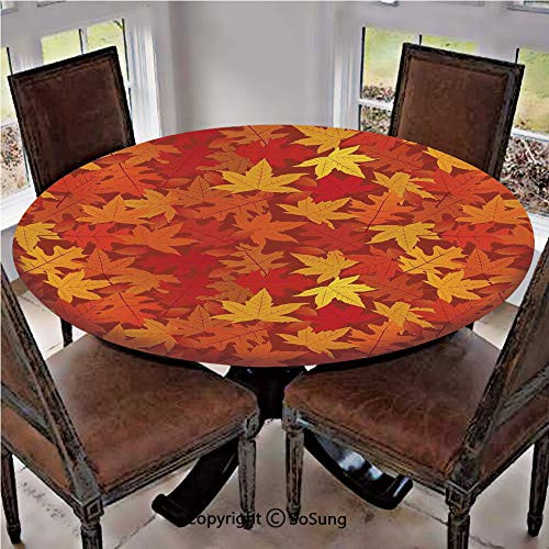 Elastic Edged Polyester Fitted Table Cover,Multi Colored Autumn Fall Maple Leaves in Unusual Designs Nature Theme Artprint Decorative,Fits up 40"-44" Diameter Tables,The Ultimate Protection for Your T