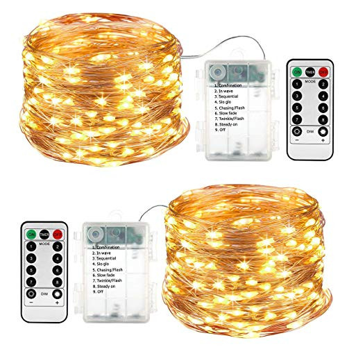 DooVee LED String Lights?2 Pack 33Ft 100 LEDs Dimmable Fairy String Lights with Remote Control for Lights for Bedroom, Patio, Waterproof Copper Lights for Birthday, Wedding, Party - Warm White