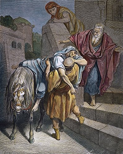 Posterazzi Dore Narrival Of The Good Samaritan At The Inn (Luke 10:34). Color Wood Engraving After Gustave Dor. Poster Print by, (18 x 24) Posterazzi Dore Narrival Of The Good Samaritan At The Inn (Luke 10:34). Color Wood Engraving After Gustave Dor. Poster Print by, (18 x 24)
