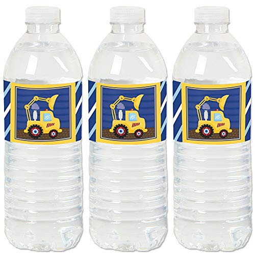 Construction Truck - Baby Shower or Birthday Party Water Bottle Sticker Labels - Set of 20