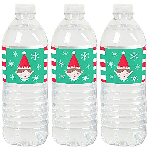 Big Dot of Happiness Elf Squad - Kids Elf Christmas and Birthday Party Water Bottle Sticker Labels - Set of 20