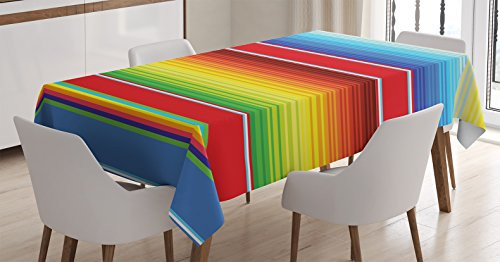 Ambesonne Abstract Tablecloth, Horizontal and Colored Blanket Rug Lines Pattern Vibrant Abstract Design, Dining Room Kitchen Rectangular Table Cover, 60" X 84", Red Blue