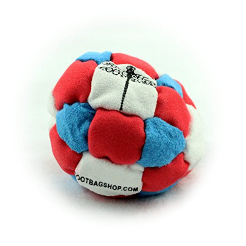 Dragonfly Footbags Blue, White, and Red Drifter 26 Panel Metal Filled (Hacky Sack)
