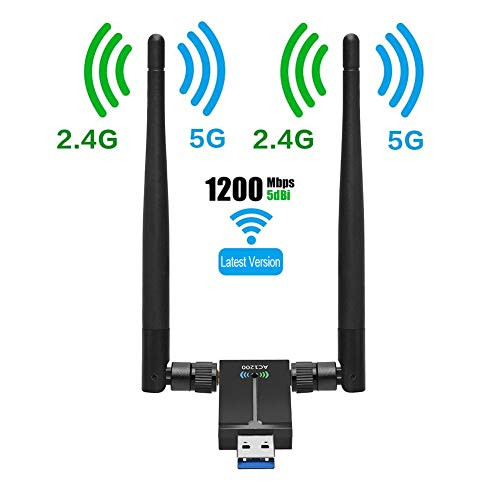 USB WiFi Adapter AC1200Mbps Wireless Network Adapter for PC with 2.4GHz/5GHz High Gain Dual Band 5dBi Antenna, Supports Windows 10/8.1/8/7/XP, Mac OS 10.6-10.15,Vista,Linux