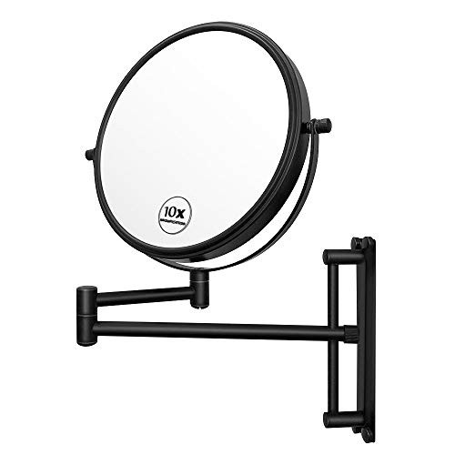 Lansi 10x Magnifying Wall Mounted Makeup Mirror,10X Magnification Makeup Mirror Adjustable Height Double-Sided Mirrors for Bathroom Vanity, Round Shape Matte Black Lansi 10x Magnifying Wall Mounted Makeup Mirror,10X Magnification Makeup Mirror Adjustable Height Double-Sided Mirrors for Bathroom Vanity, Round Shape Matte Black