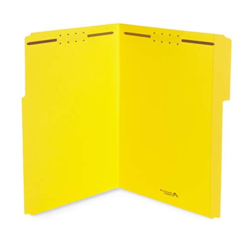 Blue Summit Supplies Yellow File Folders with Prongs, Legal Size, and 1/3 Cut Reinforced Tabs, Durable 2 Prongs, Designed to Organize Standard Medical or Law Files, 50 Pack